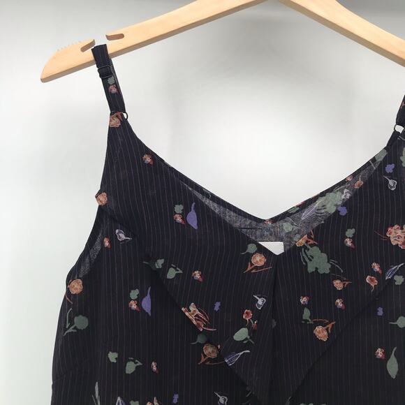 CAbi Belong Pinstripe Cami Style 3607 Womens Small Black Stripe Floral Ruffle V - Picture 7 of 11